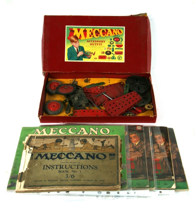 A quantity of vintage Meccano instruction books; together with a Meccano Accessories outfit.