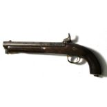 A percussion cap pistol with walnut stock, possibly Naval, 41cms (16ins) long.