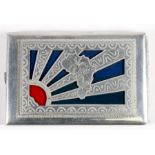 A WWII aluminium North African trench art cigarette case, 12.5cms (5ins) wide.