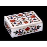 An Indian pietra dura style box & cover, 13cms (5ins) wide.