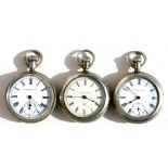Two Waterbury Watch Co. nickel cased 'The Tramp Series I' Duplex open faced pocket watches, the