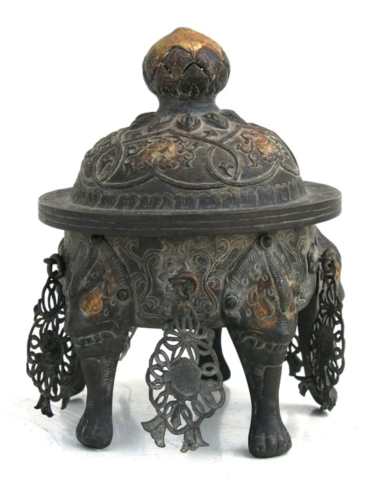 A Chinese bronzed censer standing on five mask capped legs 11cm (4.25ins) high - Image 3 of 8