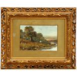 19th century school - Riverside Scene - oil on board, framed & glazed, 27 by 19cms (10.5 by 7.