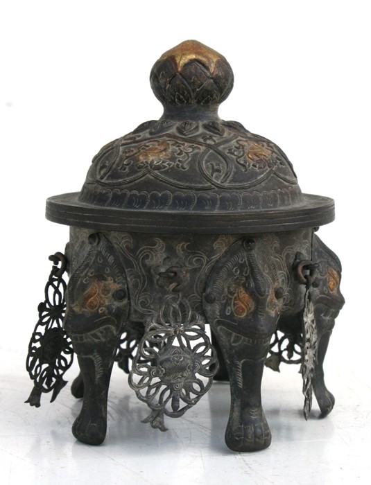 A Chinese bronzed censer standing on five mask capped legs 11cm (4.25ins) high - Image 4 of 8