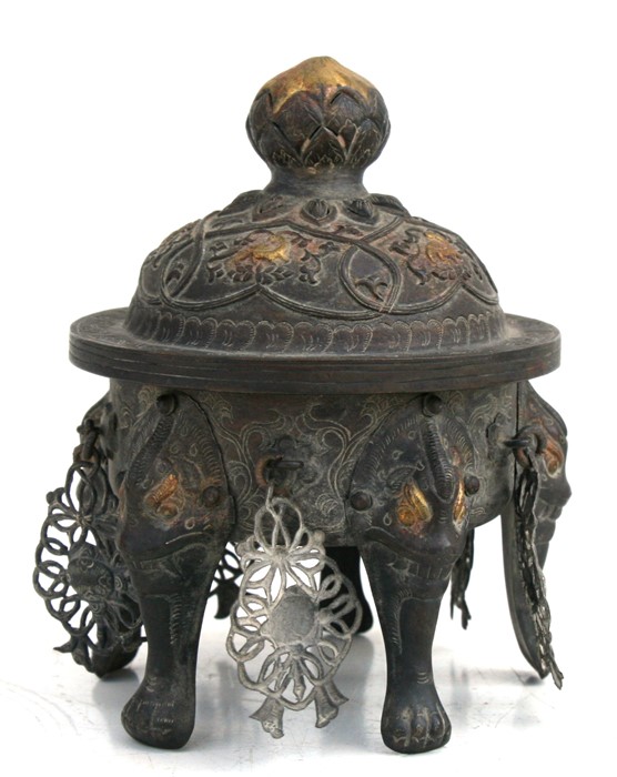 A Chinese bronzed censer standing on five mask capped legs 11cm (4.25ins) high - Image 5 of 8