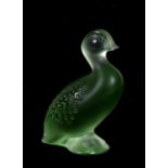 A Lalique green frosted glass model of a duck, 7cms (2.75ins) high.Condition Report Chip to tail and