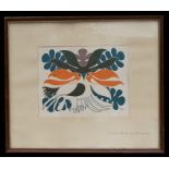 Kenojuak Ashevak (Canadian 1927-2013) Inuit Art - Tundra Hawk - a coloured block print inscribed