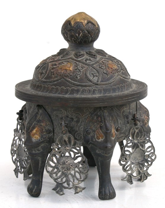 A Chinese bronzed censer standing on five mask capped legs 11cm (4.25ins) high - Image 6 of 8