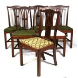 A set of six 19th century mahogany dining chairs with pierced splats and drop-in seats, on square