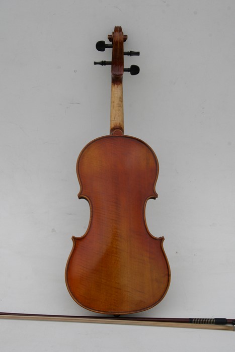 A one piece back violin and bow, cased.Condition Report Violin back measures 35cms. - Image 19 of 23