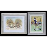 M Steirs - 1920's Lady Walking her Dogs - signed & dated 2016 lower right, watercolour, framed &