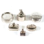 A group of silver boxes, two surmounted with teddy bears, one an elephant (6).