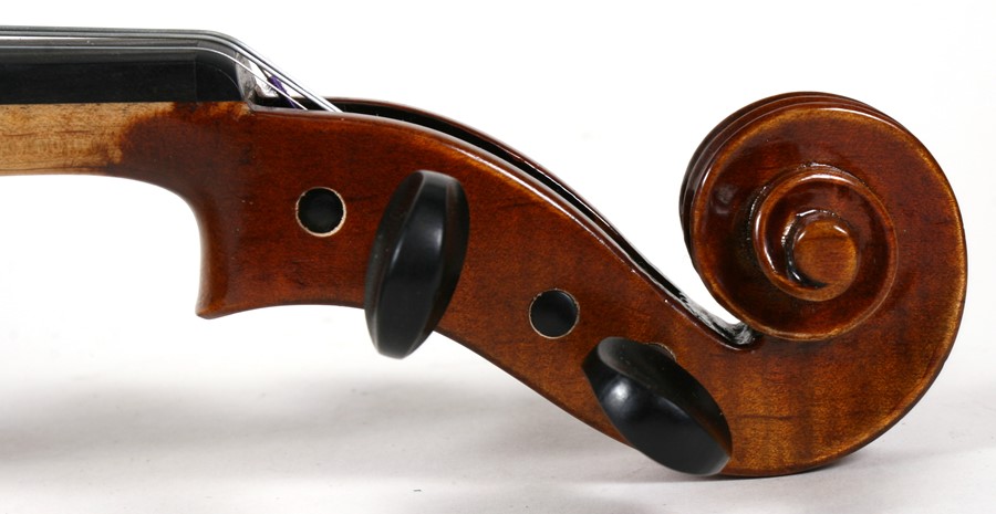 A one piece back violin and bow, cased.Condition Report Violin back measures 35cms. - Image 5 of 23