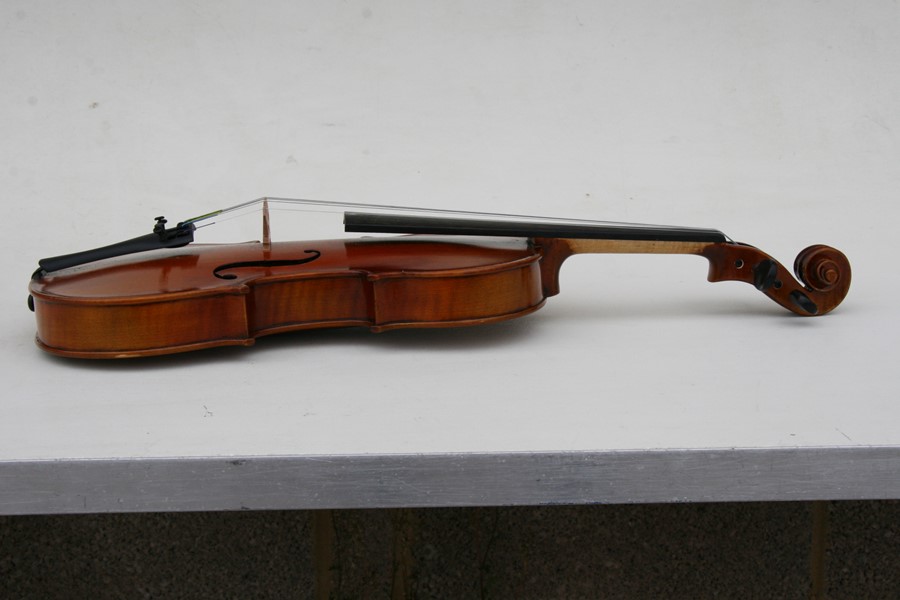 A one piece back violin and bow, cased.Condition Report Violin back measures 35cms. - Image 16 of 23