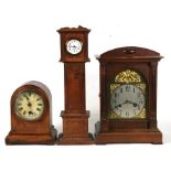 A group of three mantle clocks; together with an oak cased aneroid barometer (4).