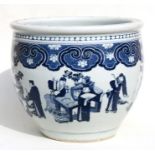 A Chinese blue & white fishbowl decorated with scholars and precious objects, 35cms (13.75ins)