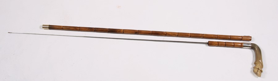 A sword stick, having a horn handle in the form of a horses hoof, 91cms (35.75ins) long. - Image 2 of 2