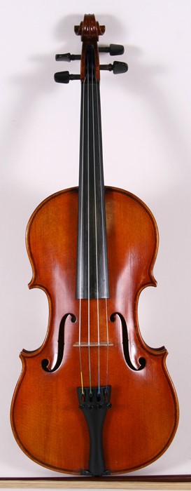 A one piece back violin and bow, cased.Condition Report Violin back measures 35cms. - Image 8 of 23