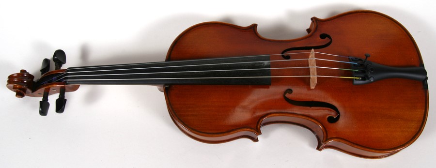A one piece back violin and bow, cased.Condition Report Violin back measures 35cms. - Image 3 of 23
