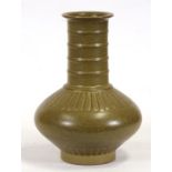 A Chinese green tea dust glaze vase with blue seal mark to underside, 30cms (12ins) high.Condition