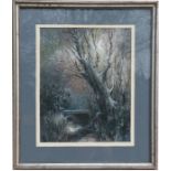 Olga Miksche - Moonlight on the River - initialled lower left, pastel, framed & glazed, 25 by