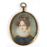 A portrait miniature depicting a young lady, signed 'H F Fuget', 8cms (3ins) high.