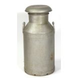 An aluminium two-handled milk churn, 73cms (28.75ins) high.