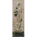 A well weathered stoneware garden statue of a classical figure, 108cms (42.5ins) high.