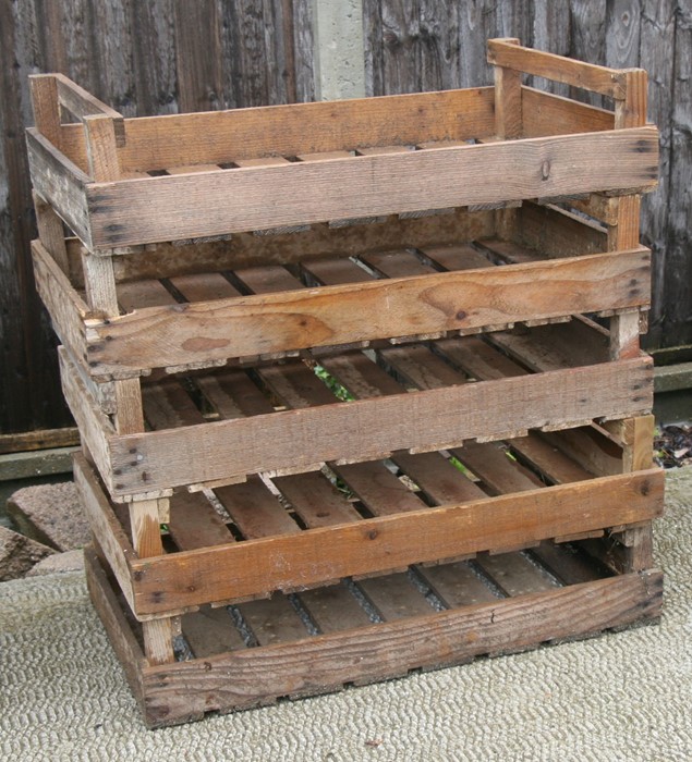 Five apple crates.