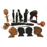 Tribal / African Art. A quantity of carved hardwood figures and gourds.