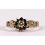 A 9ct gold sapphire & diamond cluster ring, approx UK size 'L'.Condition Report One sapphire