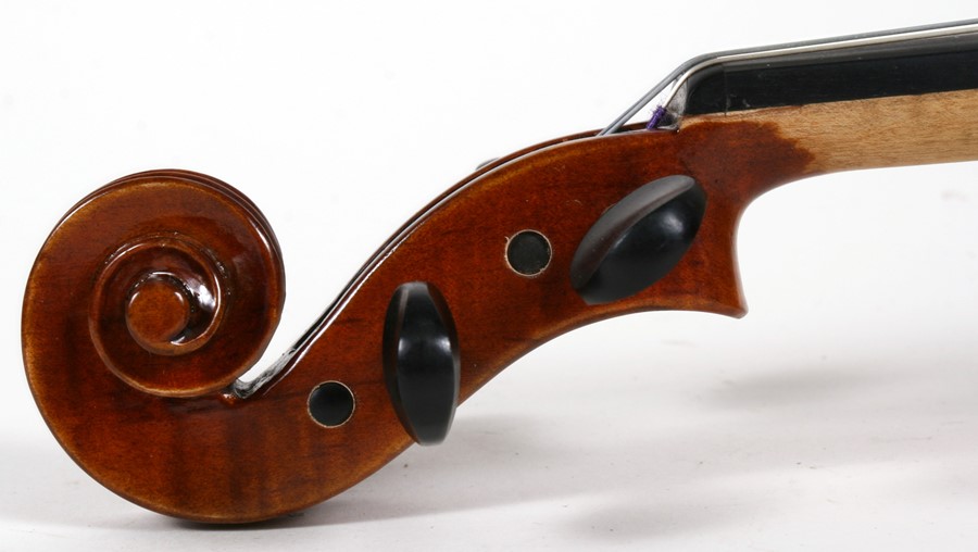 A one piece back violin and bow, cased.Condition Report Violin back measures 35cms. - Image 6 of 23