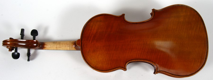 A one piece back violin and bow, cased.Condition Report Violin back measures 35cms. - Image 4 of 23