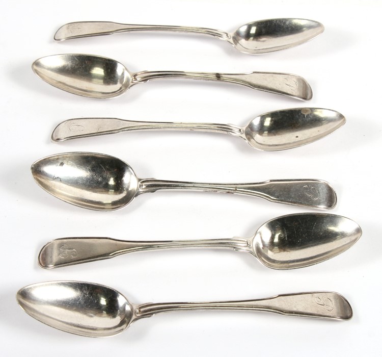 A set of six silver teaspoons, London 1801 and makers mark for William Eley and William Fearn,