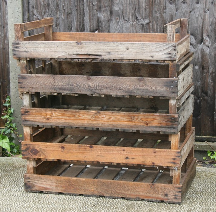 Five apple crates.