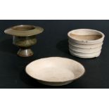 Three pieces of Chinese Song ware, to include a pedestal vase, 10cms (4ins) high; a circular