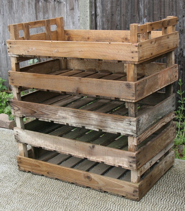 Five apple crates.