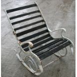 A cast iron & wooden slatted garden rocking chair.