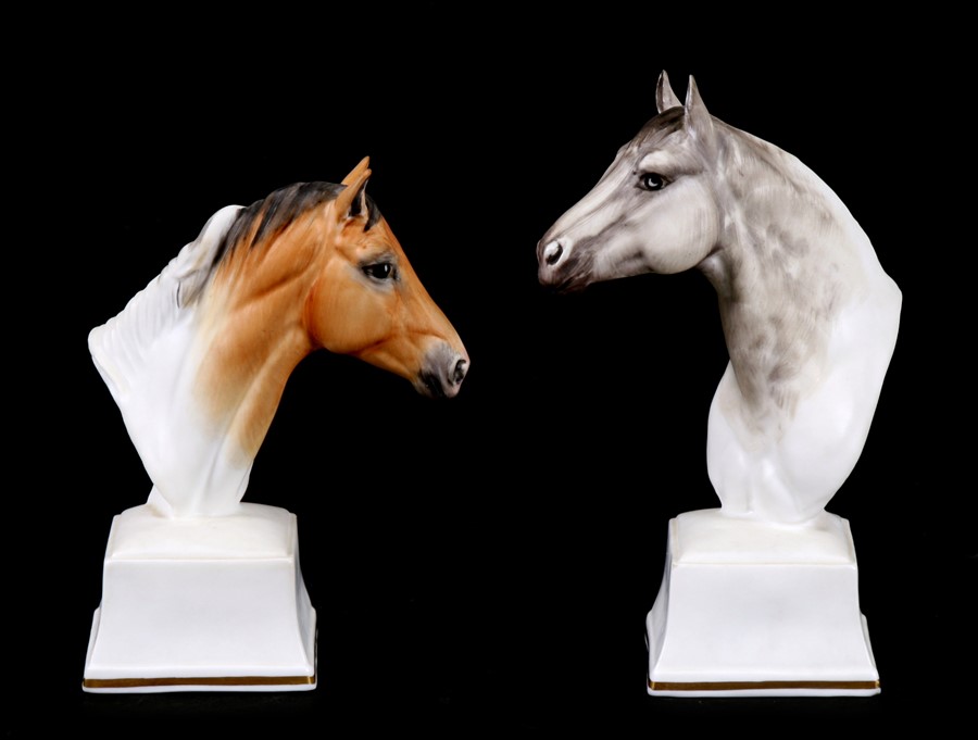 A pair of Royal Worcester studies of famous horse heads, Aethon & Astrope. largest 14cm (5.5 ins)