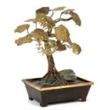 A Japanese bronze bonsai tree in a rectangular planter, 32cms (12.5ins) high.