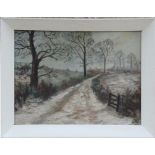 Pops - Country Lane Scene - signed lower right, oil on board, framed, 39 by 30cms (15.25 by 12ins).