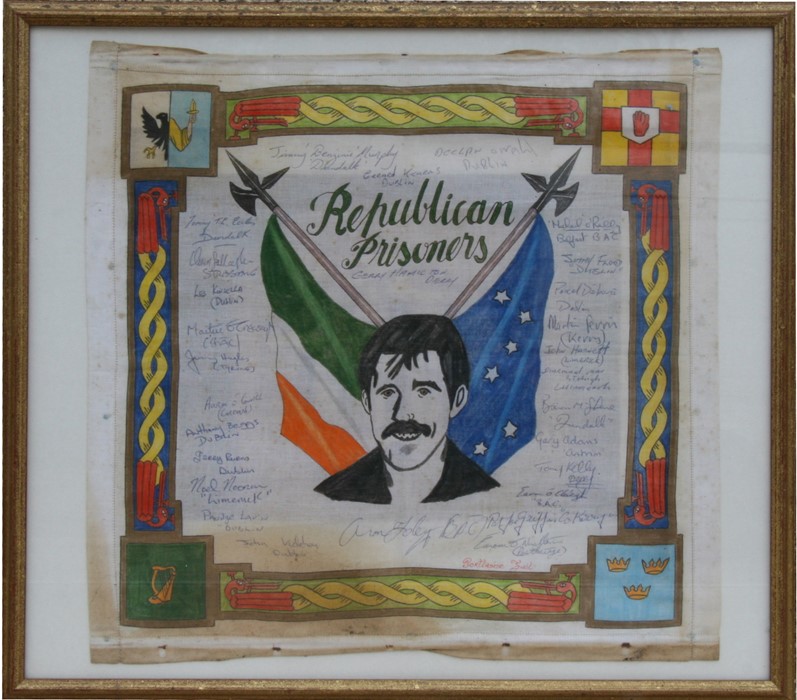 A Provisional IRA Portlaoise Jail prisoner artwork on handkerchief with twenty eight prisoners