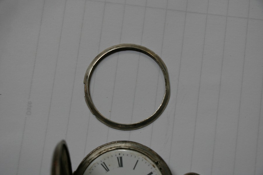 A silver open faced pocket watch, the white enamel dial with Roman numerals and subsidiary seconds - Image 6 of 6