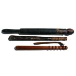 A William IV painted Police truncheon 58.5cms (23ins) long, together with a painted Victorian Police