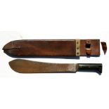 A WW2 1940 dated Legitimus Collins machette in its leather scabbard. Blade length 37cms (14.5ins)