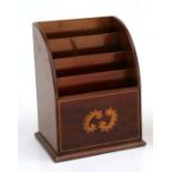 A Edwardian inlaid mahogany four division desk top letter rack. 14cm (5.5 ins) wide