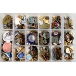 A plastic tray of approximately 200 assorted badges, buttons and medals, various subjects