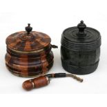 A 19th century Dutch tobacco jar together with a Cornish Serpentine tobacco jar ( 2)