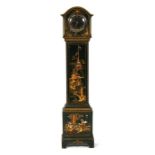 A 20th century chinoiserie lacquer decorated Grandmother clock decorated with figures and