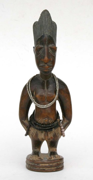 African/tribal art. A Nigerian Yoruba male Ibeji twin figure with glass and coconut shell beads. . - Image 2 of 7